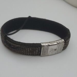 Punk grunge black leather bracelet‎ steampunk chain B0630